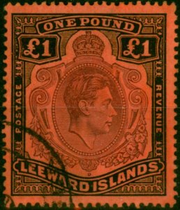 Leeward Islands 1945 £1 Brown-Purple & Black-Salmon SG114b Fine Used (2)