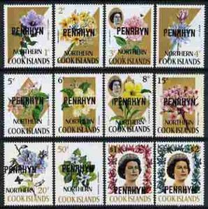 PENRHYN - 1973 - Flowers o/p on Cook Is - Perf 12v Set - Mint Never Hinged
