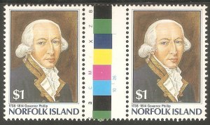 NORFOLK ISLAND Sc# 396 var MNH FVF Gutter Pr Governor Phillip Wig