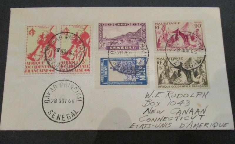 1948 Dakar Senegal to New Canaan Connecticut USA Multi Mixed Franking Cover