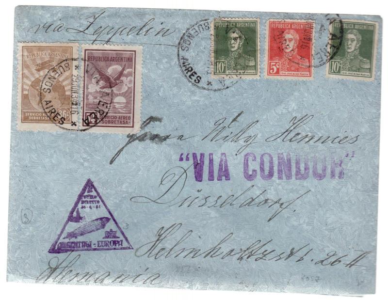 1934 Argentina LZ 127 Graf Zeppelin Cover to Germany Condor