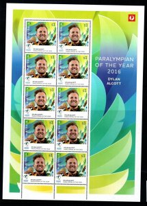 AUSTRALIA SG4658 2016 PARALYMPIAN OF THE YEAR SHEETLET MNH