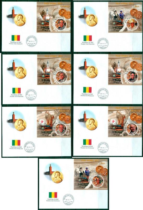 Mali set 13 first day covers Nobel Prize Winners 2011 Science Medicine Peace etc