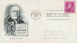 US 988 (Me-5) 3c Samuel Gompers single on FDC Artmaster Cachet ECV $7.50