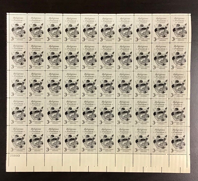 1099 Religious Freedom, Flushing Remon 300th Anniv MNH 3 c  Sheet of 50  1957