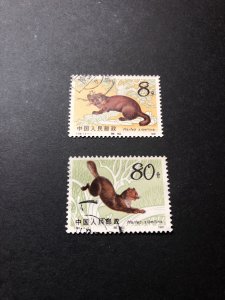 China stamps 1982 T68 Scott #1788-89 Sable (Martes zibelina). 紫貂 Set of 2 used.