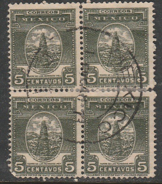 MEXICO 841 5¢ 1934 Definitive Wmk Gobierno.279 Used BLOCK OF 4 REINF VF (467)