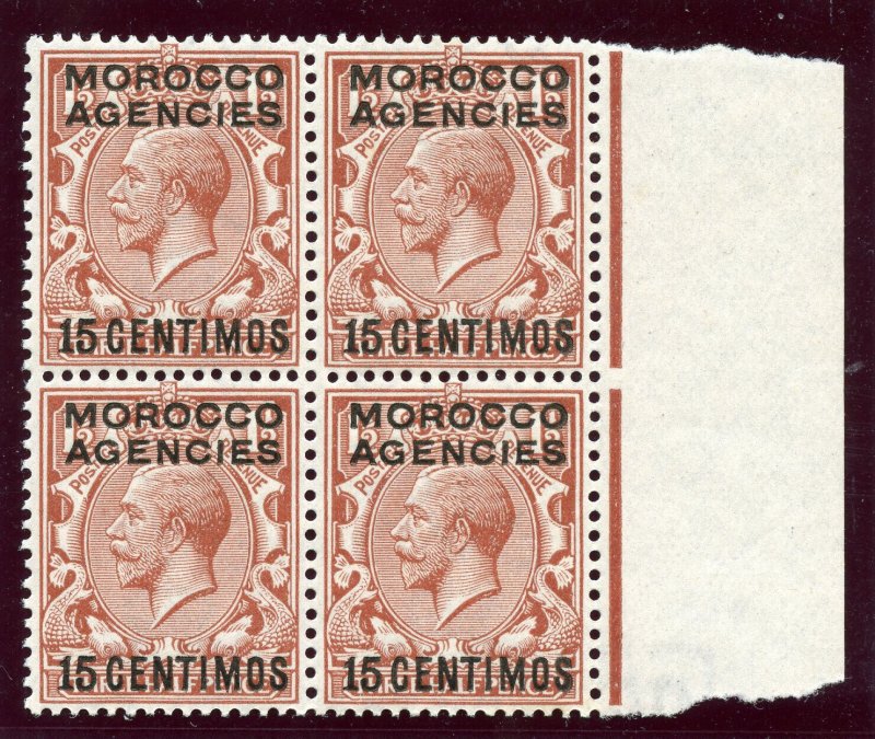 Morocco Agencies 1915 KGV 15c on 1½d red-brown block superb MNH. SG 131. Sc 51. 