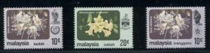 MALAYSIA-KEDAH, SABAH & TRENGGANU #123a,37a, 106a, FLOWERS w/MISSING WMK vars