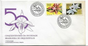 BRAZIL 1987 BRAZILIAN ORCHIDS ASSOCIATION 50 YEARS FLOWERS FDC COVER POSTMARK