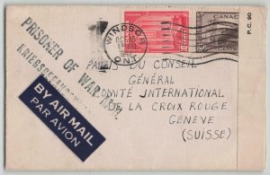 Canada 1942 WWII PRISONER OF WAR MAIL Censored Cover Windsor to Switzerland