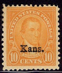 US Stamp #668 Kansas Overprint 10c Monroe MINT NH SCV $45.00