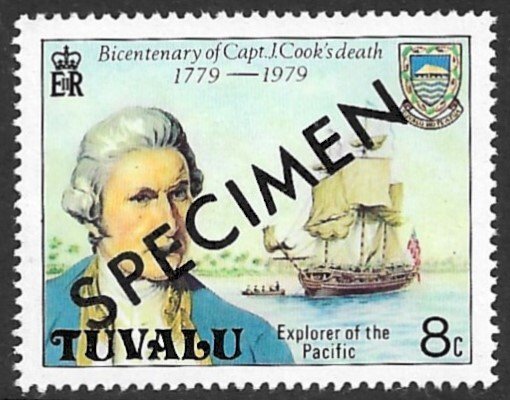 TUVALU 1979 8c Captain Cook SPECIMEN Sc 114 MNH