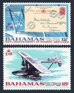 Bahamas 288-289,MNH.Michel 293-294. 1st flight from Bahamas to Miami-50,1969.