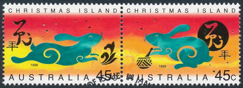 Christmas Island 1999 45c Year of the Rabbit Pair SG466-467 Fine Used