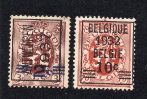 Belgium 1931 2c on 3c & 10c on 60c Surcharges, Scott 225-226 used, value = 50c