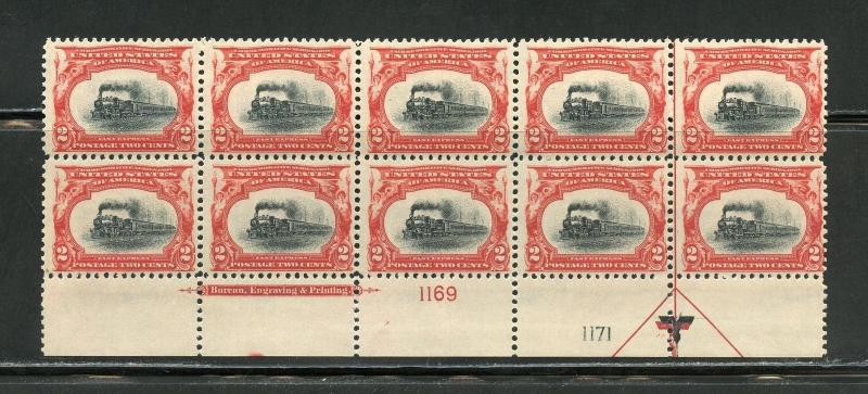 UNITED STATES 2c TRAIN  PAN AMERICAN EXPO GEM PLATE BLOCK OF TEN MINT NH