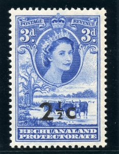 Bechuanaland 1961 QEII 2½c on 3d bright ultramarine superb MNH. SG 160. Sc 172.