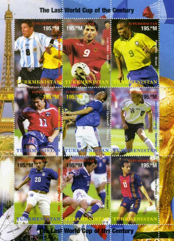 TURKMENISTAN SPACE Orbita Football World Cup 1998 Sheet Perforated Mint (NH)