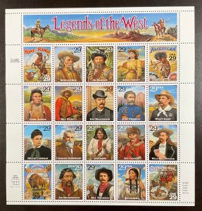 2870 Legends of the West Error sheet 29 c MNH Sheet of 20  FV $5.80  1994 