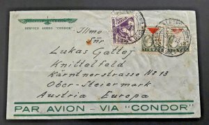 1935 Porto Alegre Brazil To Ober Steiermark Austria Via Condor Zeppelin Airmail