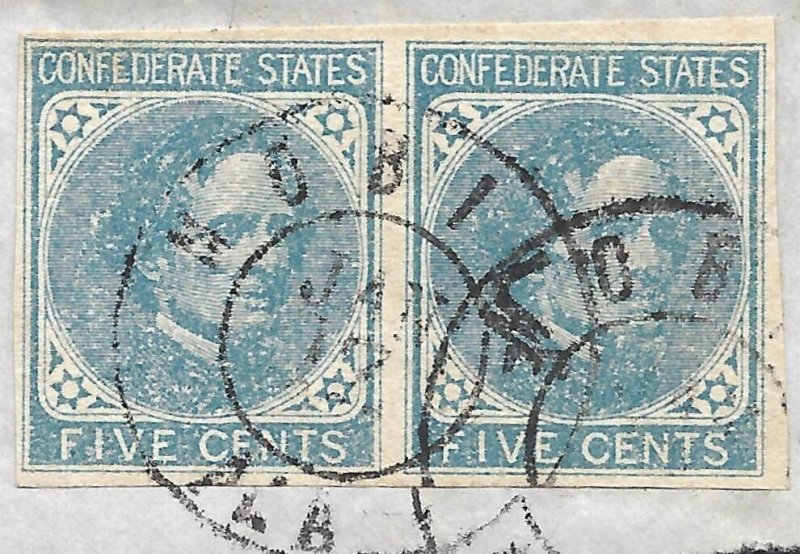 Doyle's_Stamps: Used CSA Imperf Pair w/MOBILE ALA CDS, Scott #6