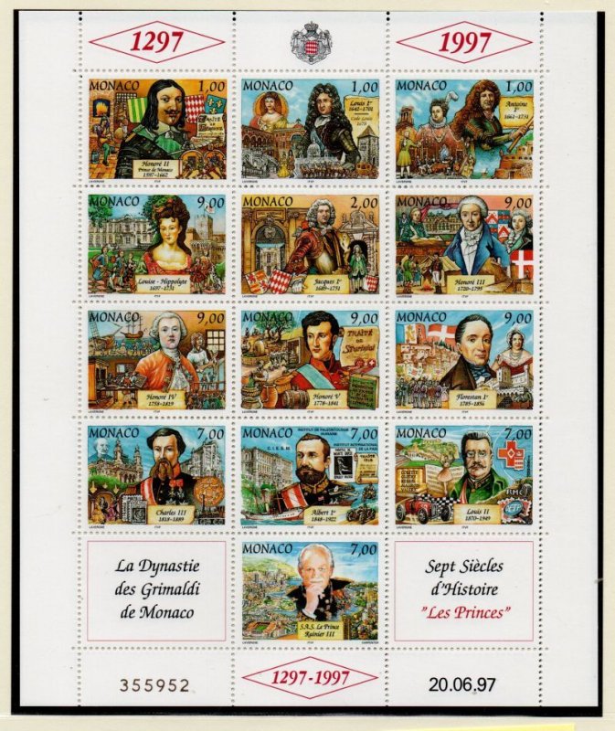 Monaco Sc 2024 1997 Grimaldi Dynasty Anniversary stamp sheet mint NH