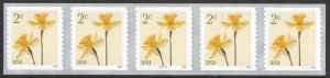 NEW ISSUE: 2¢ Daffodils Coil Plate Strip of Five: #B11111 (2024) SA