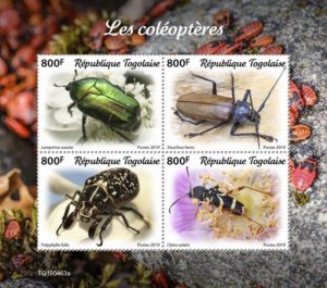 Togo - 2019 Beetles on Stamps - 4 Stamp Sheet - TG190463a