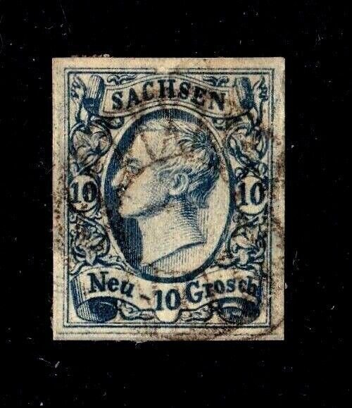 Saxony stamp #14, used, German State imperf, 4 margins,  CV $225.00
