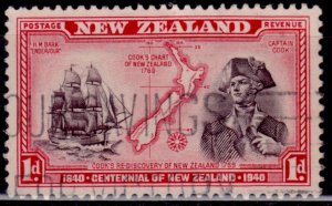 New Zealand 1940, Captain Cook, Map & Ship, 1d, sc#230, used