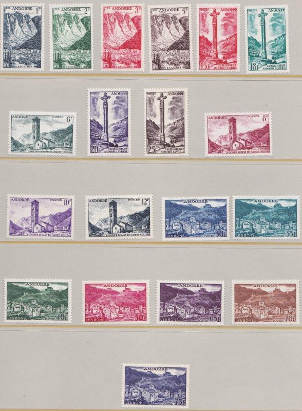 ANDORRA  1955  S G  F144 - F162  SET  OF 19  MNH   CAT £300  75F LMH