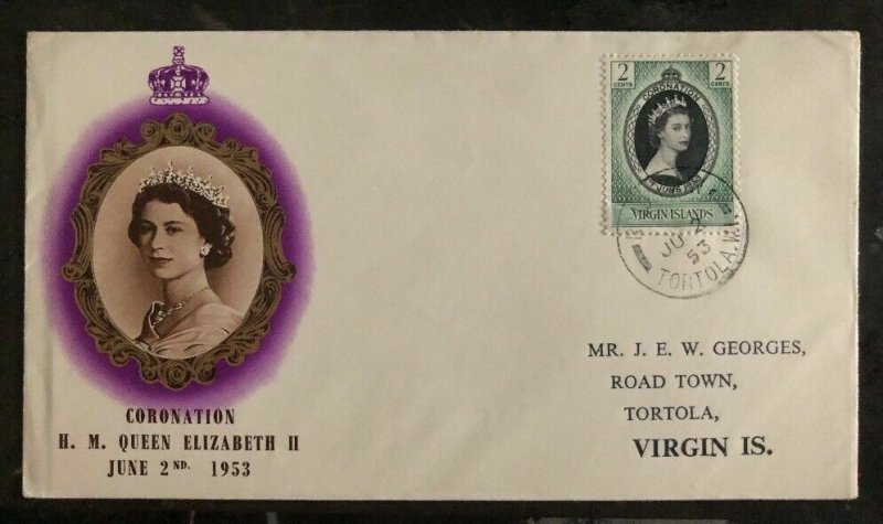 1953 Tortola Virgin Islands First Day Cover Queen Elizabeth 2 coronation QE2 FDC