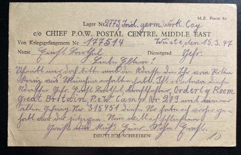 1947 German POW Prisoner Of War British MEF Camp Postcard Cover To Hannover