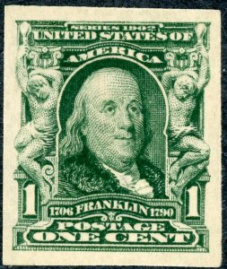 #314 – 1906 1c Franklin, imperforate.  MNH OG