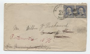 1891 Nantasket MA forwarded cover 1ct small banknote pair [H.1455]