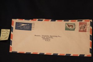 South Africa 208 & 209 on cover Johannesburg to W. Norfolk VA (#1334)