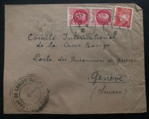 1942 France Concentration Internment Camp Vernet Prisoner Cover To Red-cross