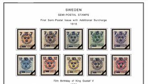 COLOR PRINTED SWEDEN [CLASS.] 1855-1946 STAMP ALBUM PAGES (31 illustrated pages)