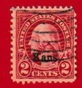 US SCOTT#660 1929 2c GEORGE WASHINGTON KANS. OVERPRINT - USED