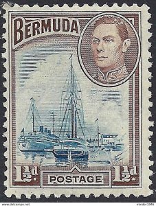 BERMUDA 1938 KGVI 1?d Deep Blue & Purple-Brown SG111 MH