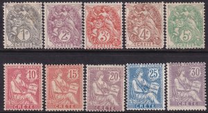 French Offices Crete 1902 Sc 1-10 partial set low values MH*