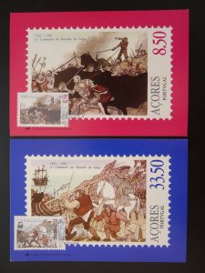 history 400 years of battle of Salga x2 maximum card Portugal Azores 1981