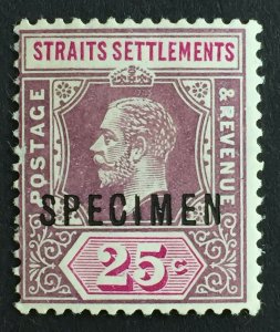 Malaya Straits Settlements 1914 KGV 25c SPECIMEN overprint MCCA SG#205s M2317