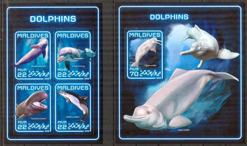 Maldive Islands 2018 Marine Life Dolphins I sheet MNH