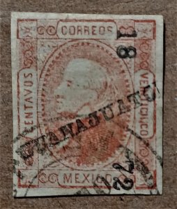 Mexico #83 25c Hidalgo USED overprinted w/ district name, # & date (1872)