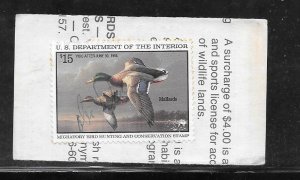 #RW62 Used Federal Duck Stamp on License Piece