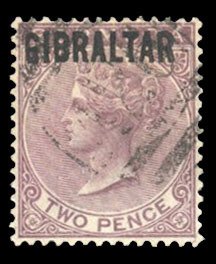 Gibraltar #3 Cat$92.50, 1886 2p violet brown, used