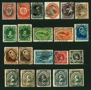 Newfoundland #20/#60 Variations 1861-1890 Assorted Early Issues F-VF Used Lot