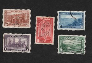 CANADA USED SET 1938 PICTORIAL ISSUE SCOTT # 241 - 245 VF